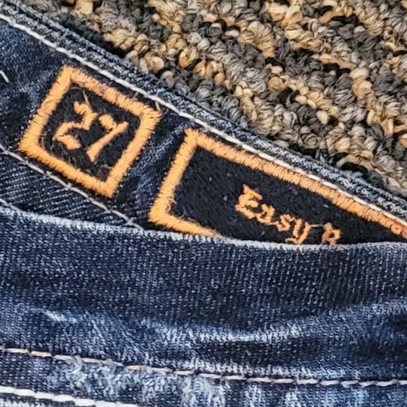 Rock Revival Fay Easy Boot Distressed Jeans Size 27 Rhinestone Pocket Bling - Picture 2 of 13